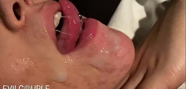  CUM on my Face while Driving and Licking it with my Huge Tongue (after Blowjob)